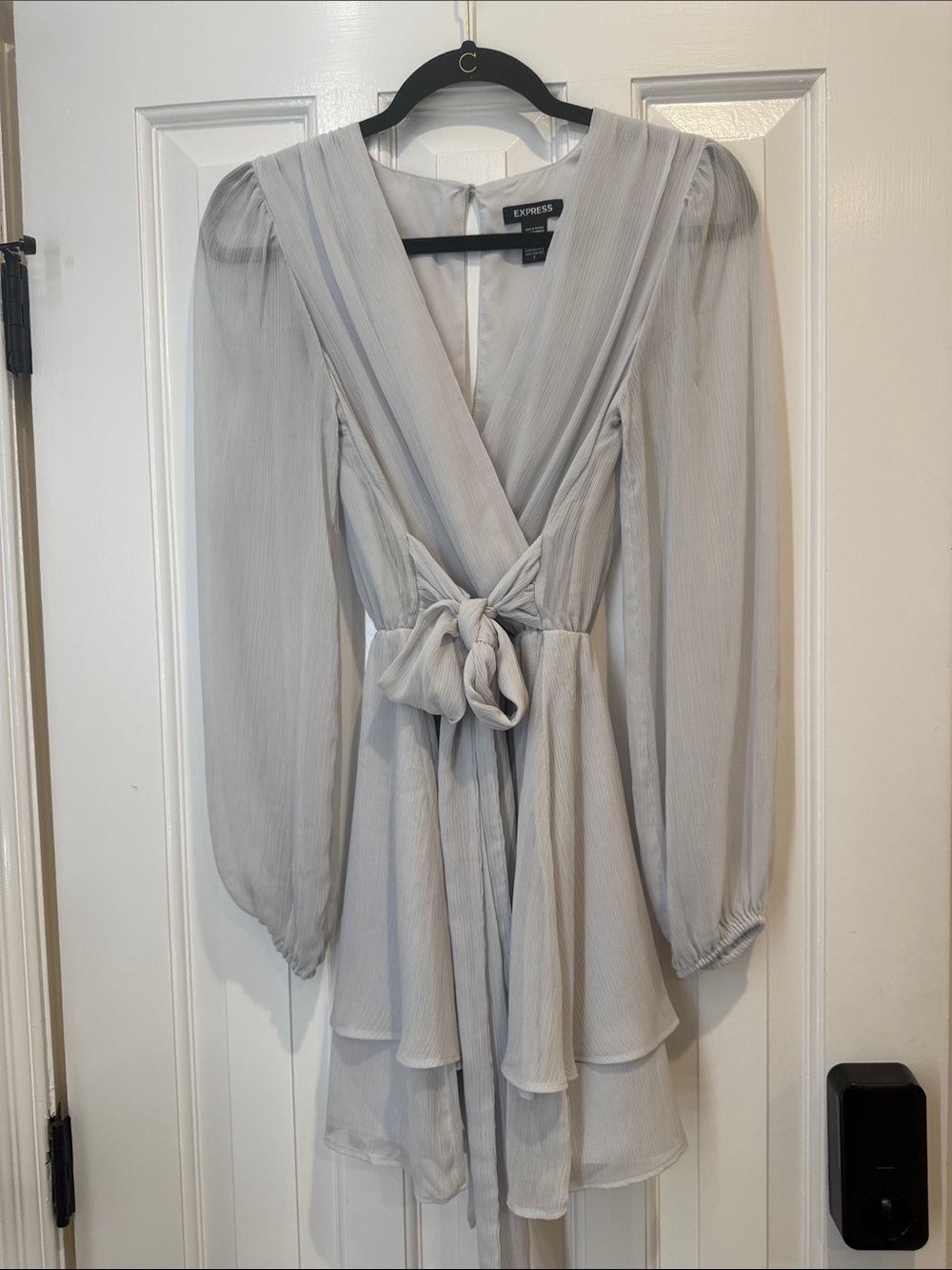 Express Light Gray Long Sleeve Wrap Dress romper  with Waist Tie size small